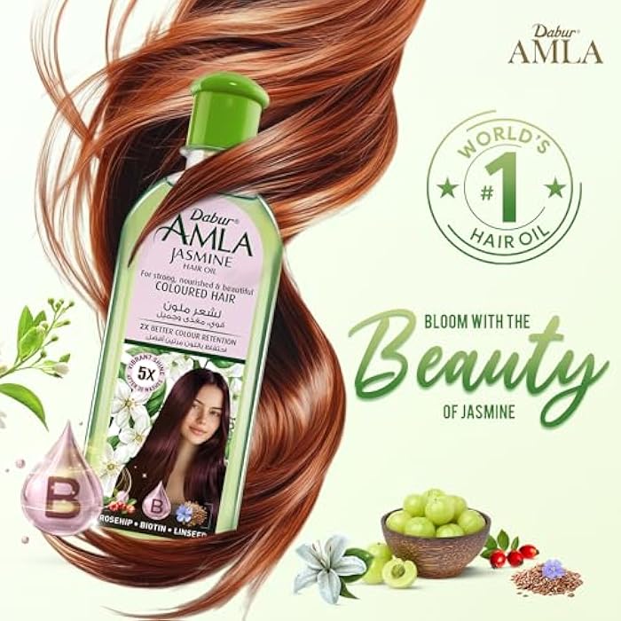 Dabur Amla Jasmine Hair Oil | For Strong, Nourished & Beautiful Shining Colored - 300ml - Image 2